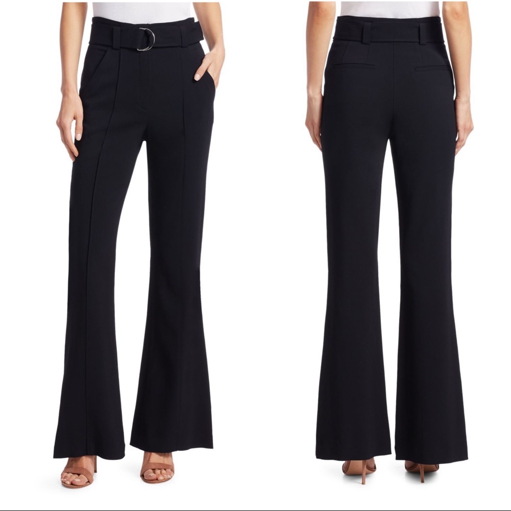 A.L.C. Black Crepe Foster Belted Flare-Leg Pants Size 0